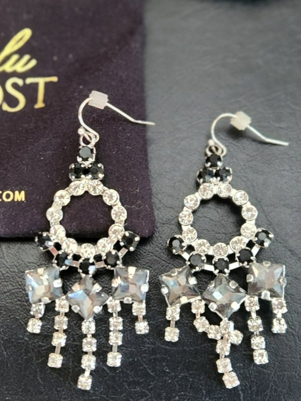 Lulu Frost Rhinestone Chandelier Earrings • Original Pouch • Stunning & Elegant